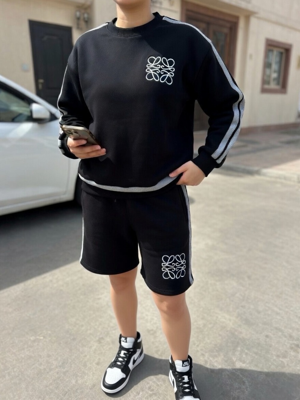 Loewe Black Two-Piece Athletic Sweatshirt & Shorts with White Logo